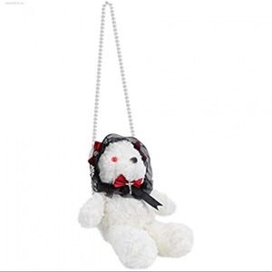 Plush Satchel Bag Gothic Style Bear Shoulder Bag with Pearl Chain Lolita Cosplay